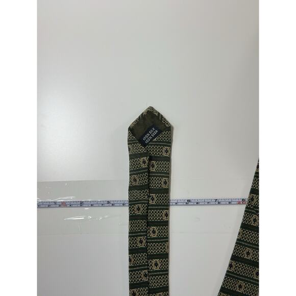 Stafford 100% Silk Tie Green Gold Navy Geometric Pattern Made in Italy 57” - Picture 6 of 9